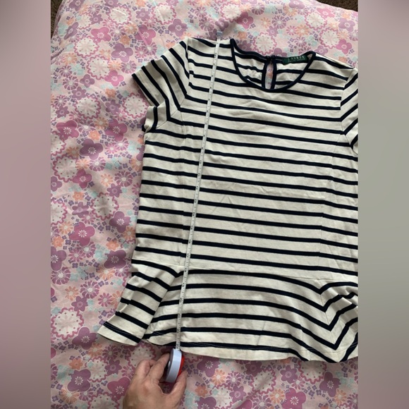 LAUREN by Ralph Lauren navy & white striped peplum blouse size Medium - Picture 9 of 11